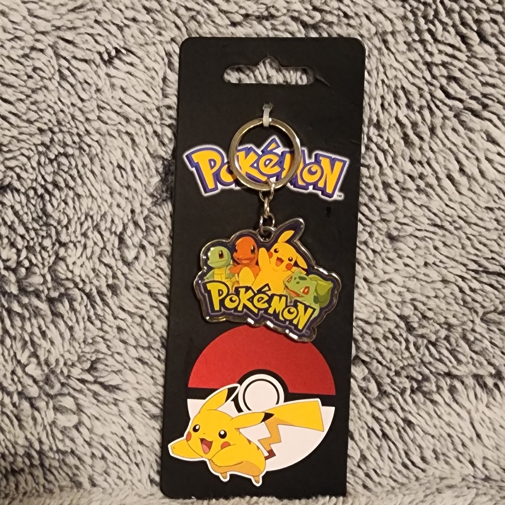 Pokemon Keychain with Pikachu, Charmander, and Squirtle - Red and Yellow